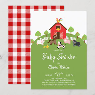 Barnyard Farm Animals Baby Shower Invitation
