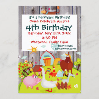 Barnyard Farm Animals Barnwood Birthday Invitation