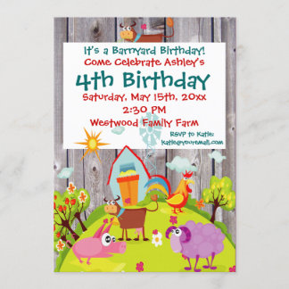 Barnyard Farm Animals Barnwood Birthday Invitation