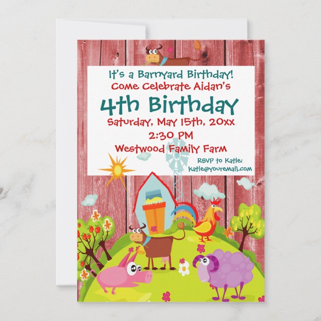 Barnyard Farm Animals Barnwood Birthday Invitation (Front)