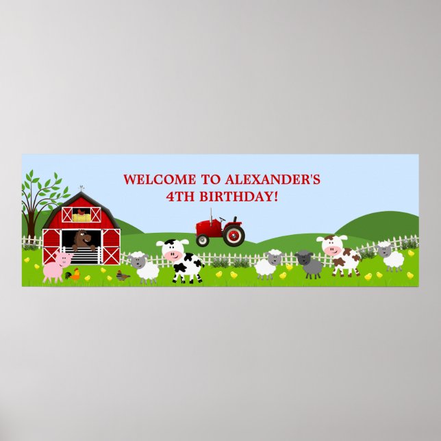 Barnyard Farm Animals Birthday Banner Poster (Front)