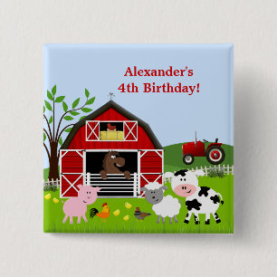 Barnyard Farm Animals Birthday Button