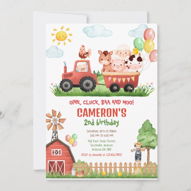 Barnyard Farm Animals Birthday Invitation (Front)