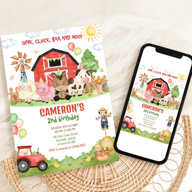 Barnyard Farm Animals Birthday Invitation (Creator Uploaded)