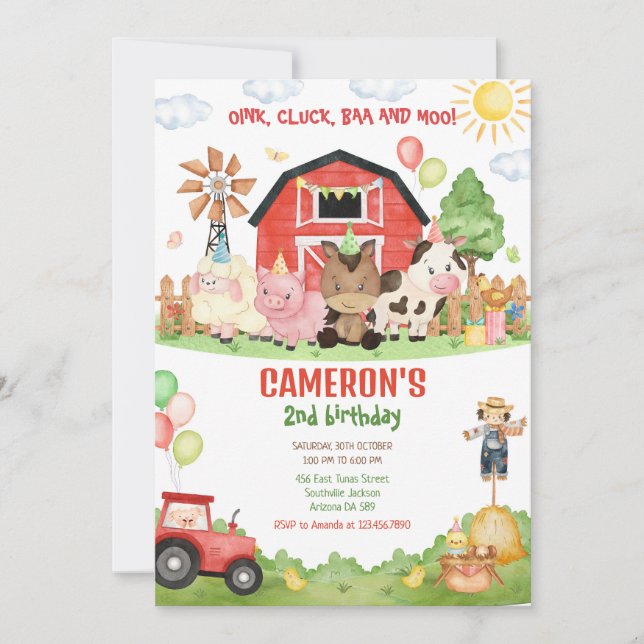 Barnyard Farm Animals Birthday Invitation (Front)