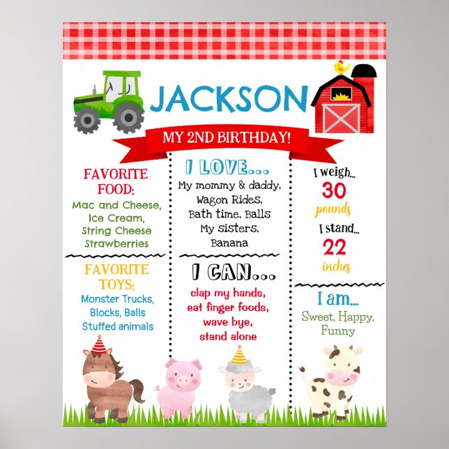 Barnyard Farm Animals Birthday Milestone Sign boy (Front)