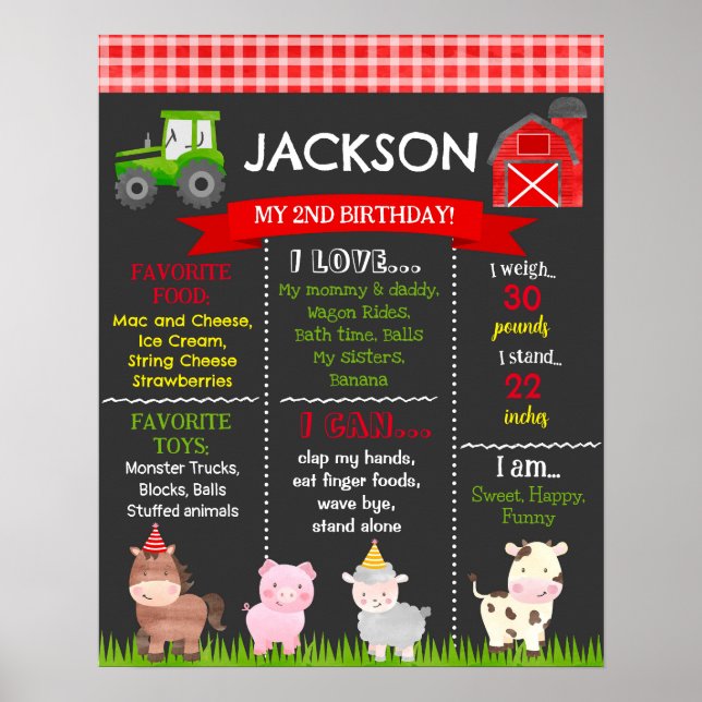 Barnyard Farm Animals Birthday Milestone Sign boy (Front)