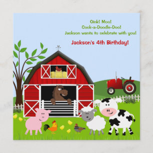 Barnyard Farm Animals Birthday Party Invitations