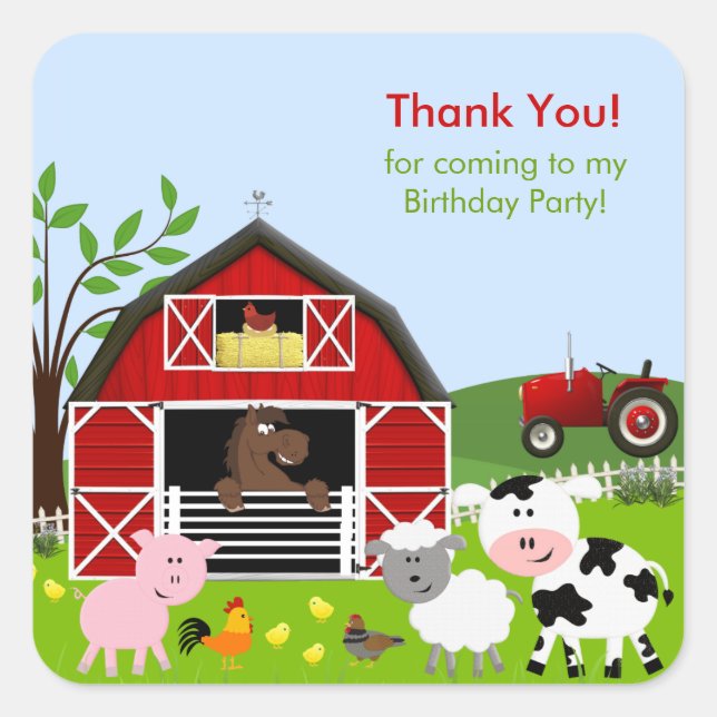 Barnyard Farm Animals Birthday Party Sticker (Front)