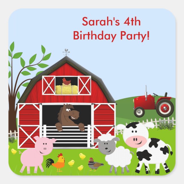 Barnyard Farm Animals Birthday Party Sticker (Front)
