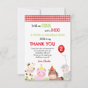 Barnyard Farm Animals Birthday Thank You Cards