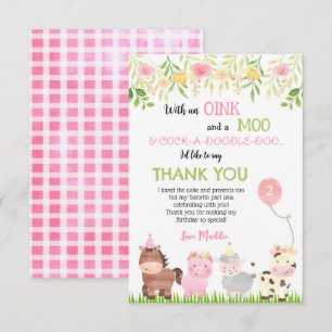 Barnyard Farm Animals Birthday Thank You Cards