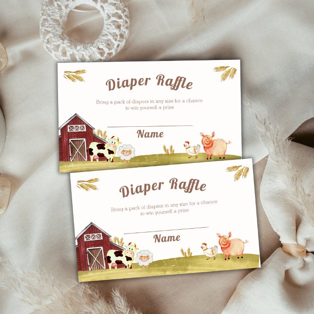 Barnyard Farm Animals Diaper Raffle Baby Shower Enclosure Card (Barnyard Farm Animals Diaper Raffle Baby Shower Enclosure Card)