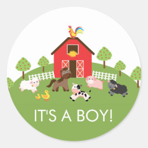Barnyard Farm Animals It' a Boy Favour Sticker