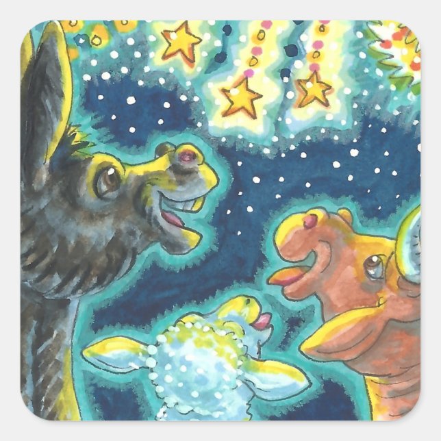 BARNYARD FARM ANIMALS ON FOURTH OF JULY Funny Cute Square Sticker (Front)