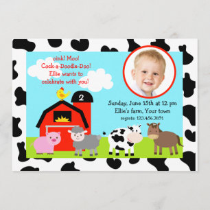Barnyard Farm Animals Photo Birthday Invitations