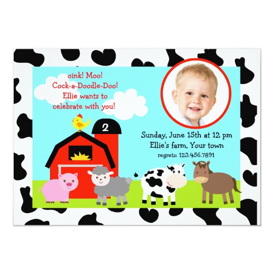 Barnyard Farm Animals Photo Birthday Invitations