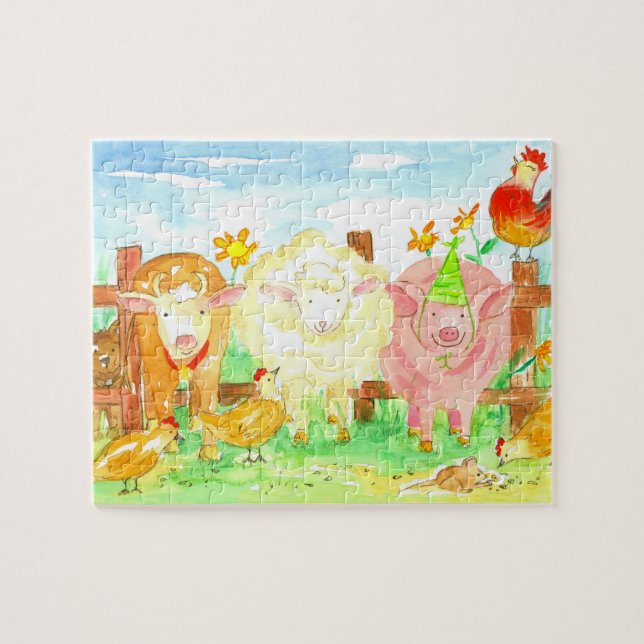 Barnyard Farm Animals Pig Cow Sheep Kids Jigsaw Puzzle (Horizontal)