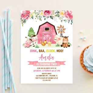 Barnyard Farm Animals Ranch Second Birthday Invitation