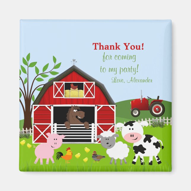 Barnyard Farm Animals Thank You Magnet (Front)