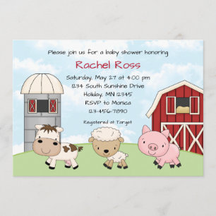 Barnyard Farm Baby Shower Invitations