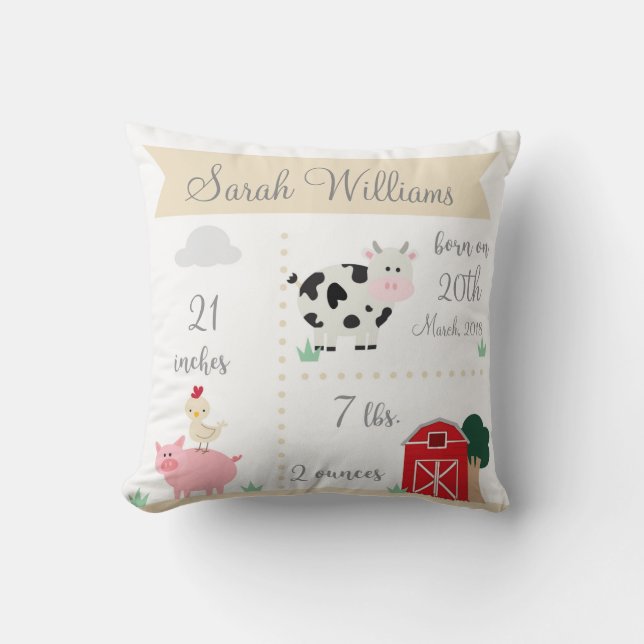 Barnyard Farm Birth Announcement Pillow (Front)