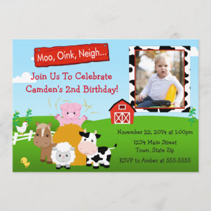 Barnyard Farm Birthday Invitation 5x7 Photo Card