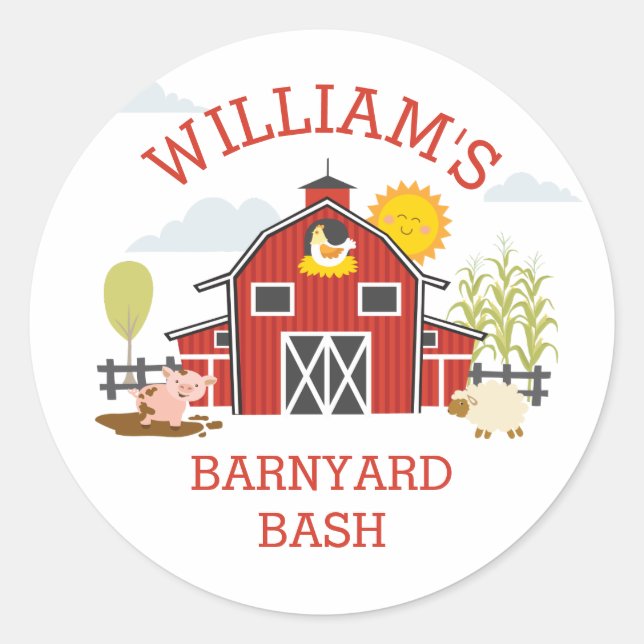 Barnyard Farm Birthday Party Sticker (Front)