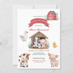Barnyard Farm Cute Animals Baby Shower Invitation
