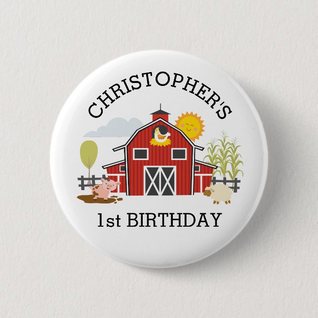 Barnyard Farm Old Macdonald 1st Birthday 6 Cm Round Badge (Front)