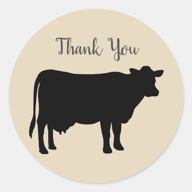 Barnyard Farm Party Cow Thank You Stickers (Front)