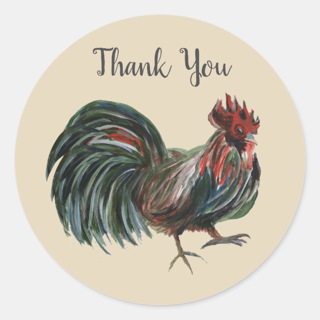 Barnyard Farm Party Rooster Thank You Stickers (Front)
