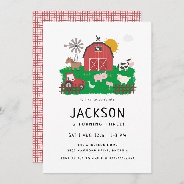 Barnyard Farm Theme Birthday  Invitation (Front/Back)