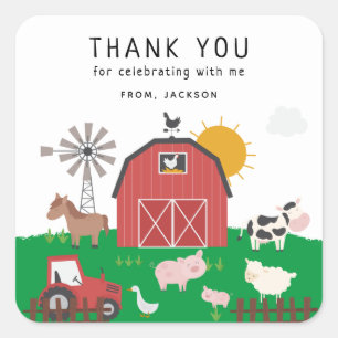 Barnyard Farm Theme Birthday Thank You Square Sticker