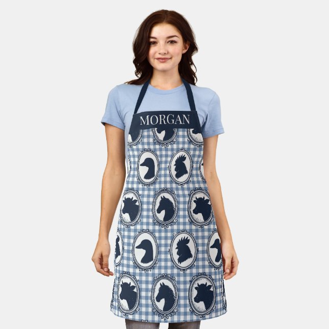 Barnyard Farmhouse Kitchen Gingham - Navy & Blue Apron (Worn)