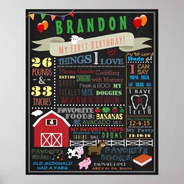 Barnyard First Birthday Poster 16x20 (Front)