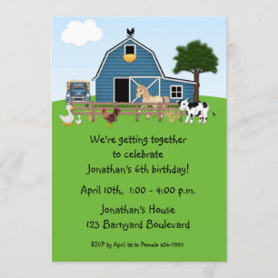 Barnyard Friends, Green, Birthday Invitation