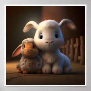 Barnyard Friends Series - Cute Rabbit and Lamb Poster