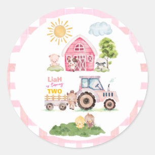 Barnyard Fun Pink 2nd Birthday Classic Round Sticker