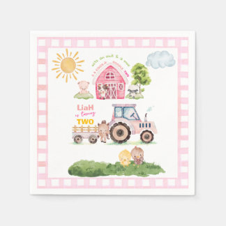 Barnyard Fun Pink 2nd Birthday Napkin