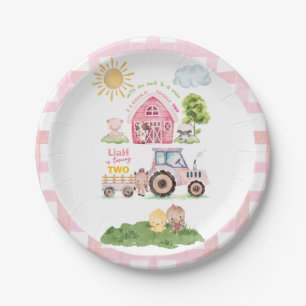Barnyard Fun Pink 2nd Birthday Paper Plate
