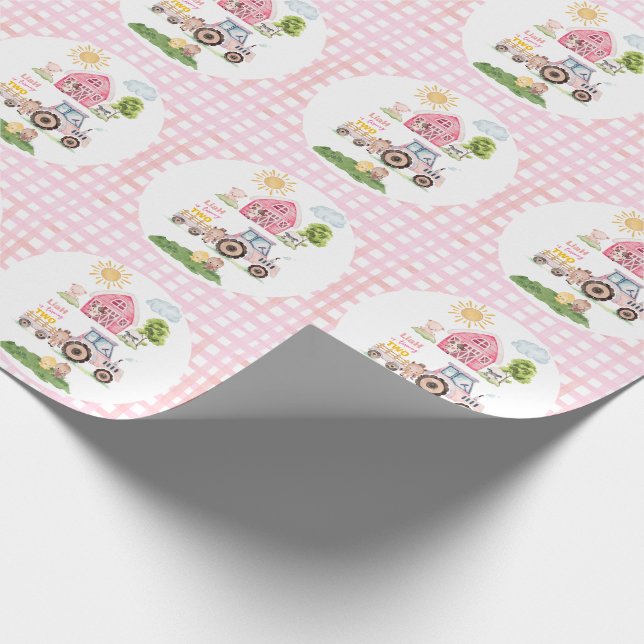 Barnyard Fun Pink 2nd Birthday  Wrapping Paper (Corner)