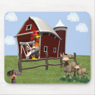 Barnyard Mouse Pad with Rooster Cows and Dog