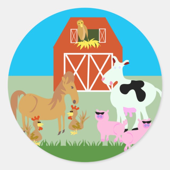 Barnyard Party Classic Round Sticker (Front)