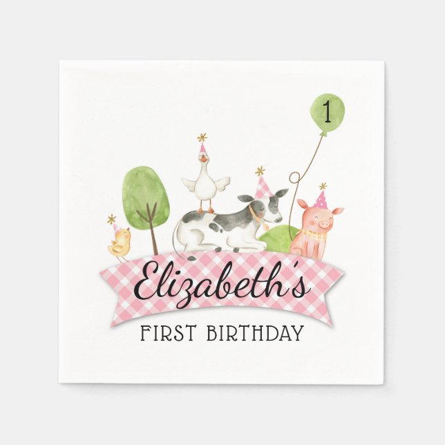 Barnyard Party Napkins, Girls Barnyard Birthday Napkin (Front)