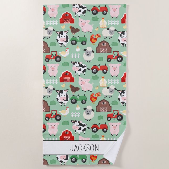 Barnyard Pattern Farm Animal Cute Kids Beach Towel (Front)
