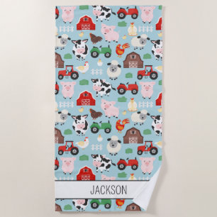 Barnyard Pattern Farm Animal Cute Kids Beach Towel
