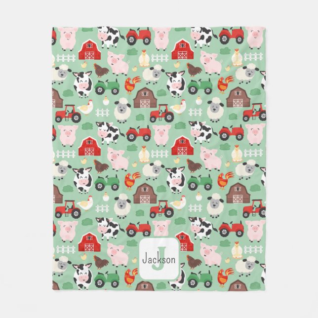 Barnyard Pattern Farm Animal Cute Kids Fleece Blanket (Front)