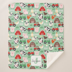 Barnyard Pattern Farm Animal Cute Kids Sherpa Blanket
