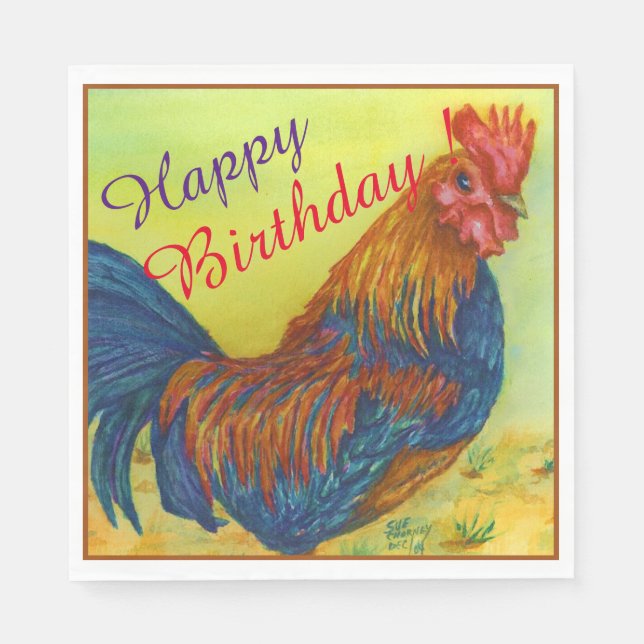 Barnyard Rooster Happy Birthday Party Celebration Napkin (Front)
